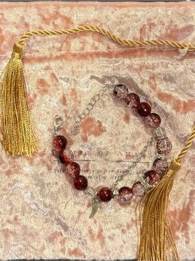 Red Glass Bead Bracelet with Wing Charm - Women Jewelry